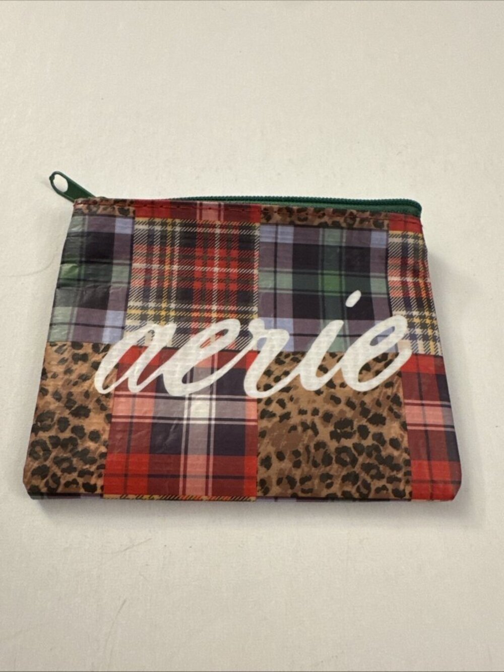 Aerie Colorful Patchwork Plaid Print Zipper Gift Card Coin Zipper Pouch B63
